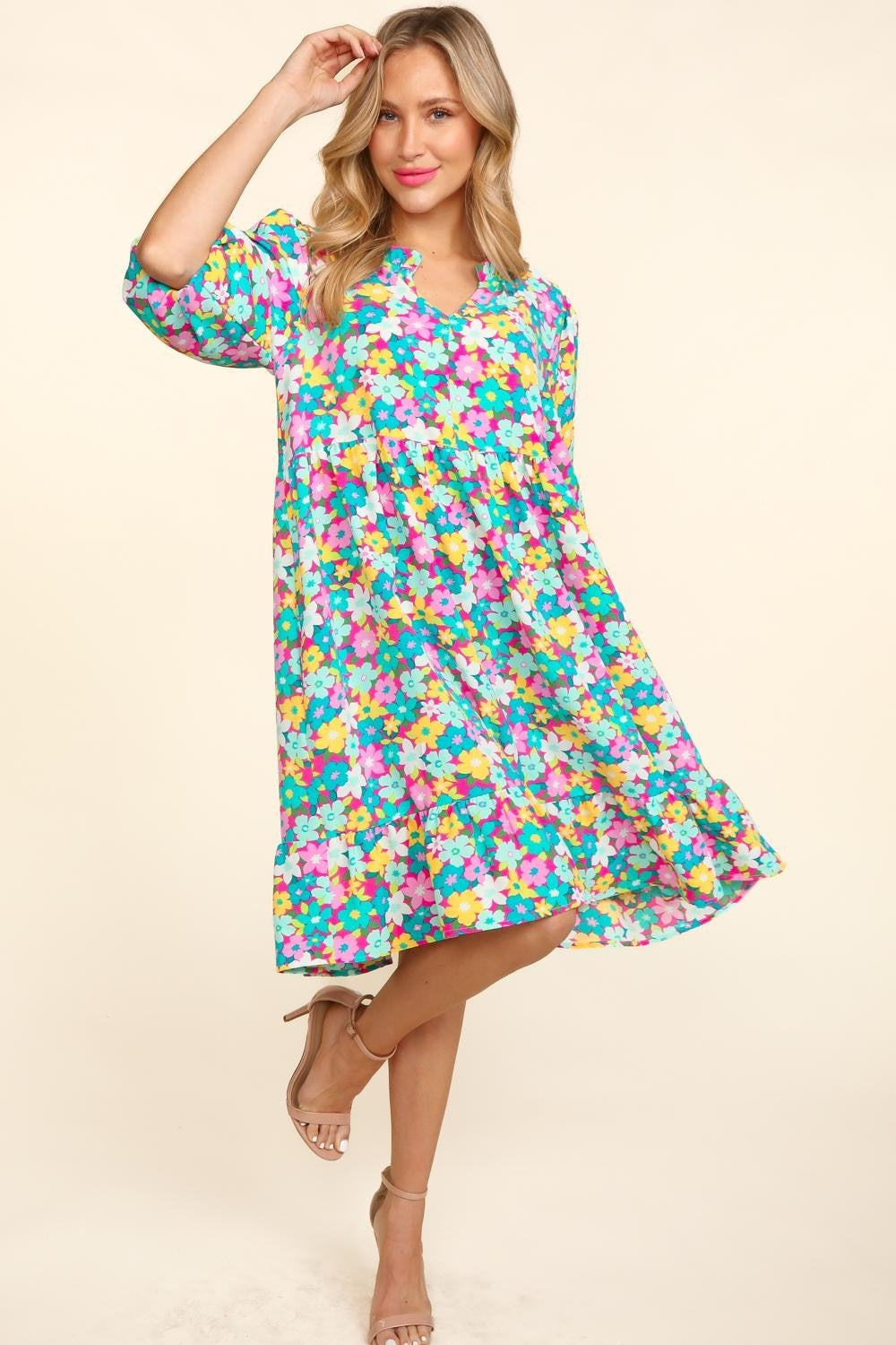 Rhona Bubble Sleeve Floral Ruffled Dress