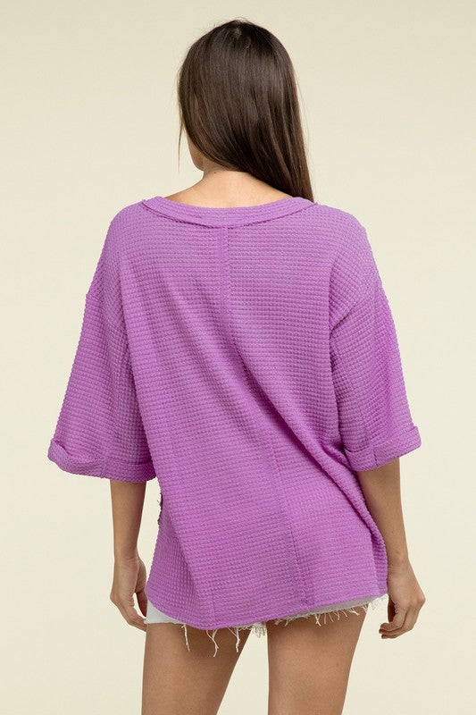 Sydney Brushed Waffle Exposed-Seam 3/4 Sleeve Top