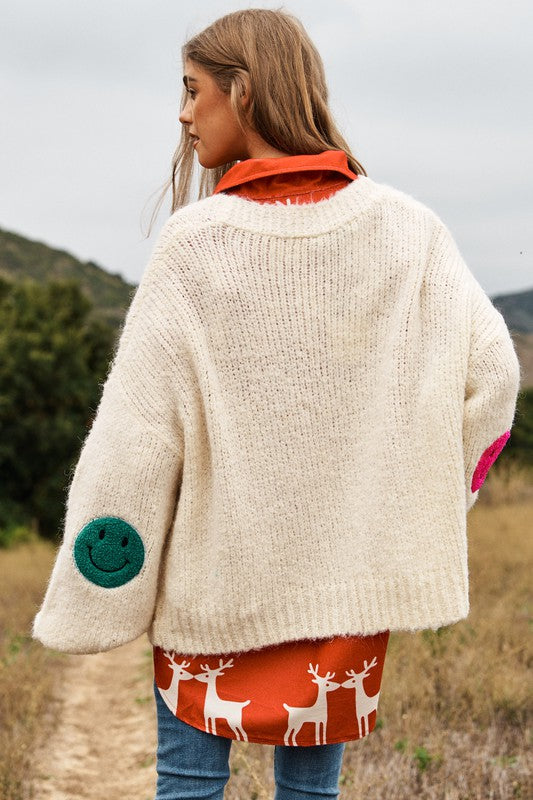 Fuzzy Smiles Bell Sleeve Knit Cardigan