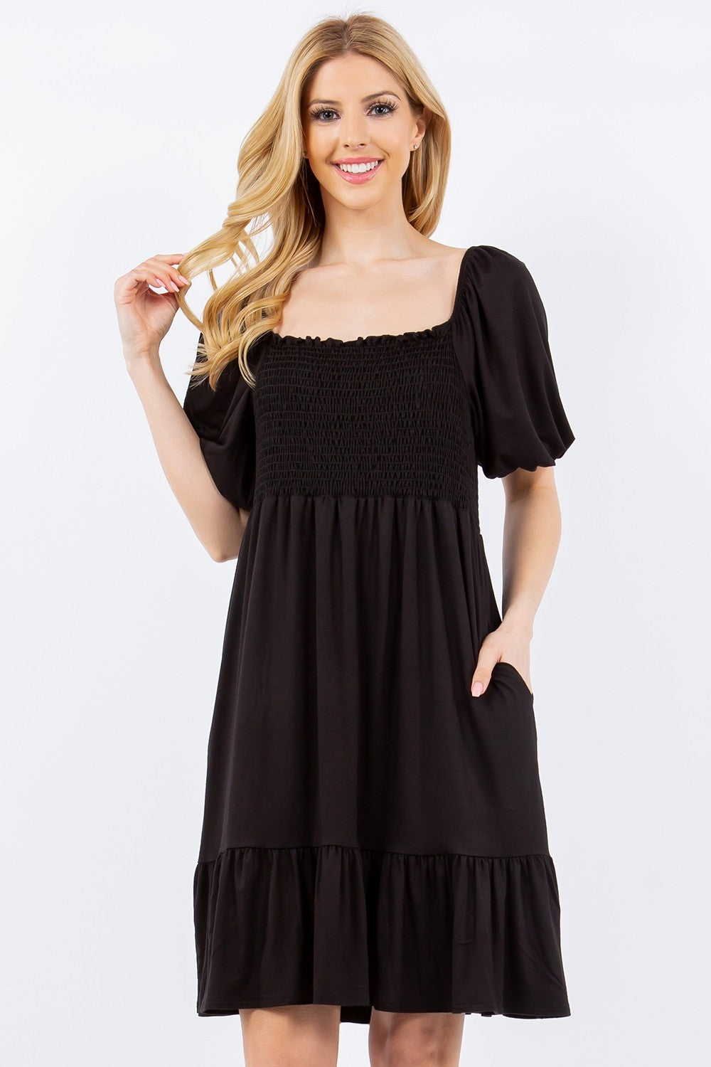 Deena Ruffle Hem Short Sleeve Smocked Dress