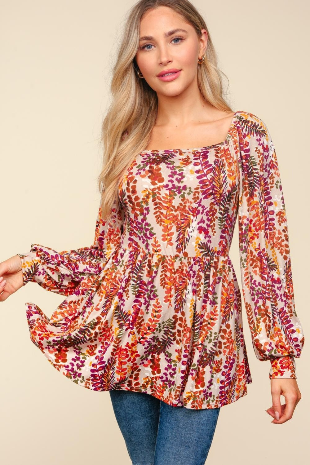 Cody Peplum Floral Square Neck Blouse