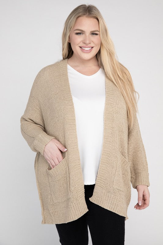 Estella Ribbed Knit Open Front Cardigan Plus