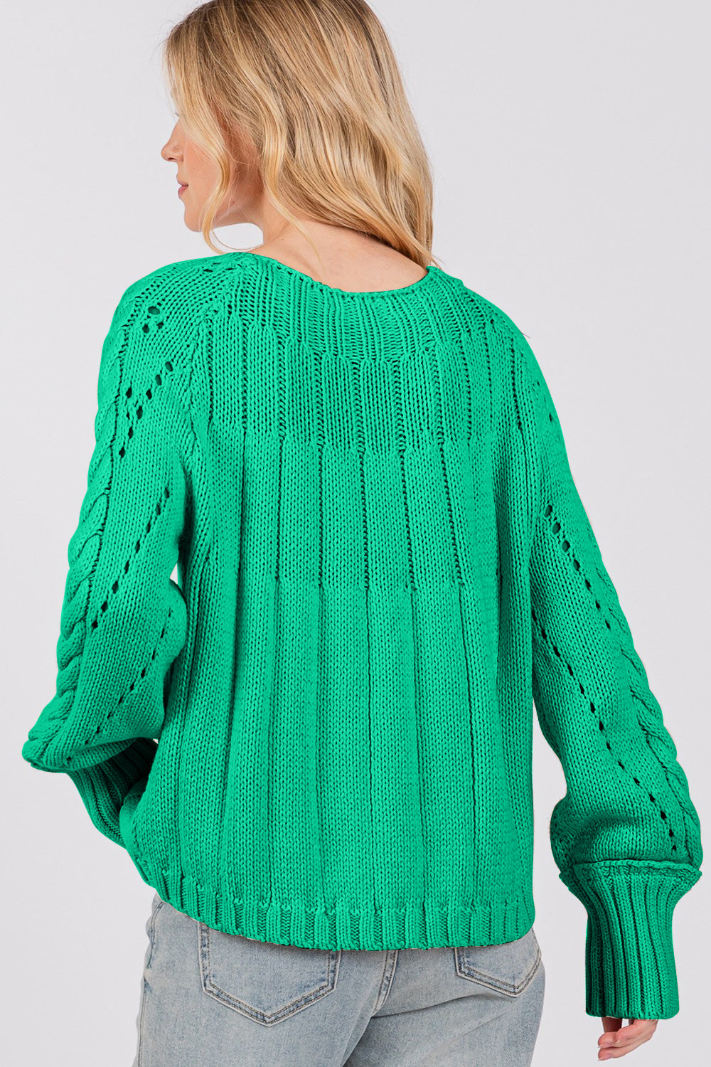 Cable-Knit Long Sleeve Sweater in Emerald