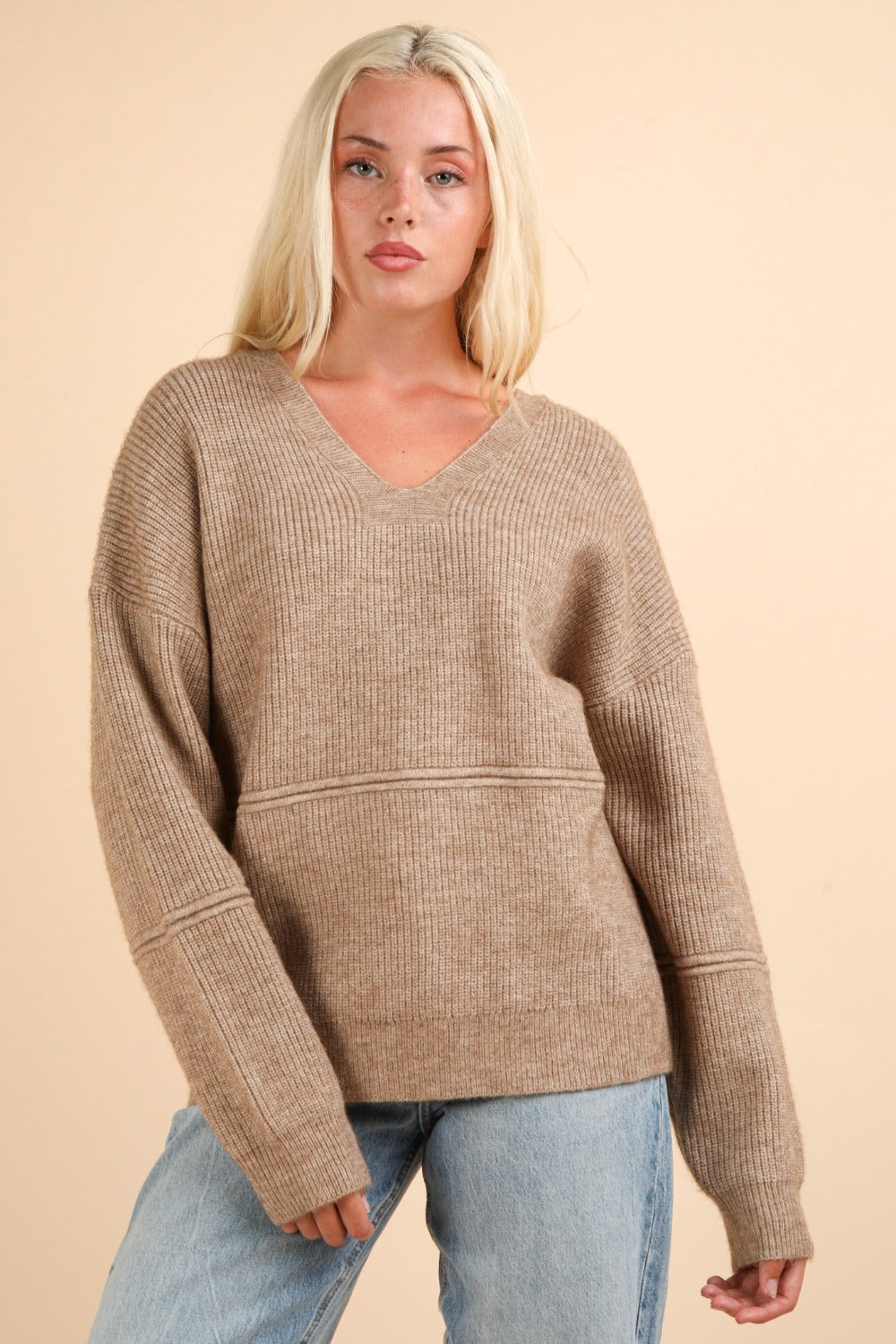 Luna Drop Shoulder Hooded Sweater in Mocha