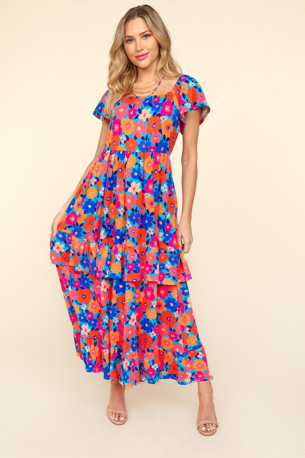 Jadelynn Floral Maxi Ruffled Dress with Side Pockets