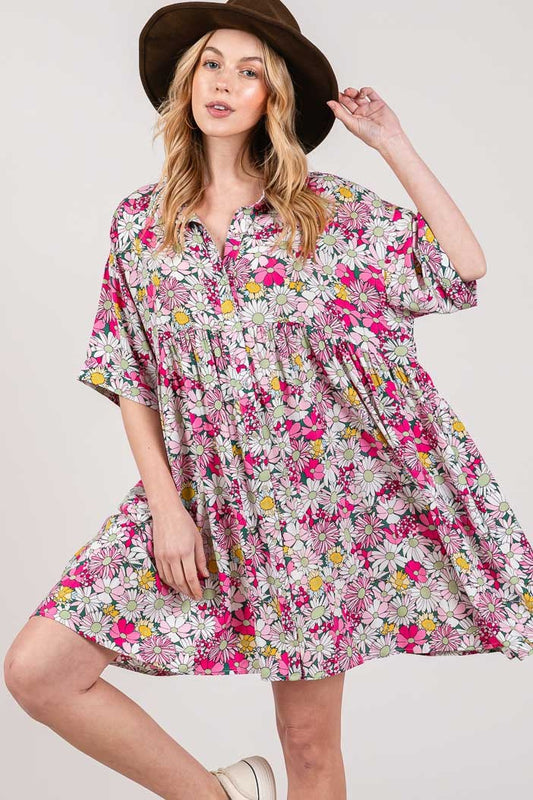 Millie Floral Button Down Mini Shirt Dress