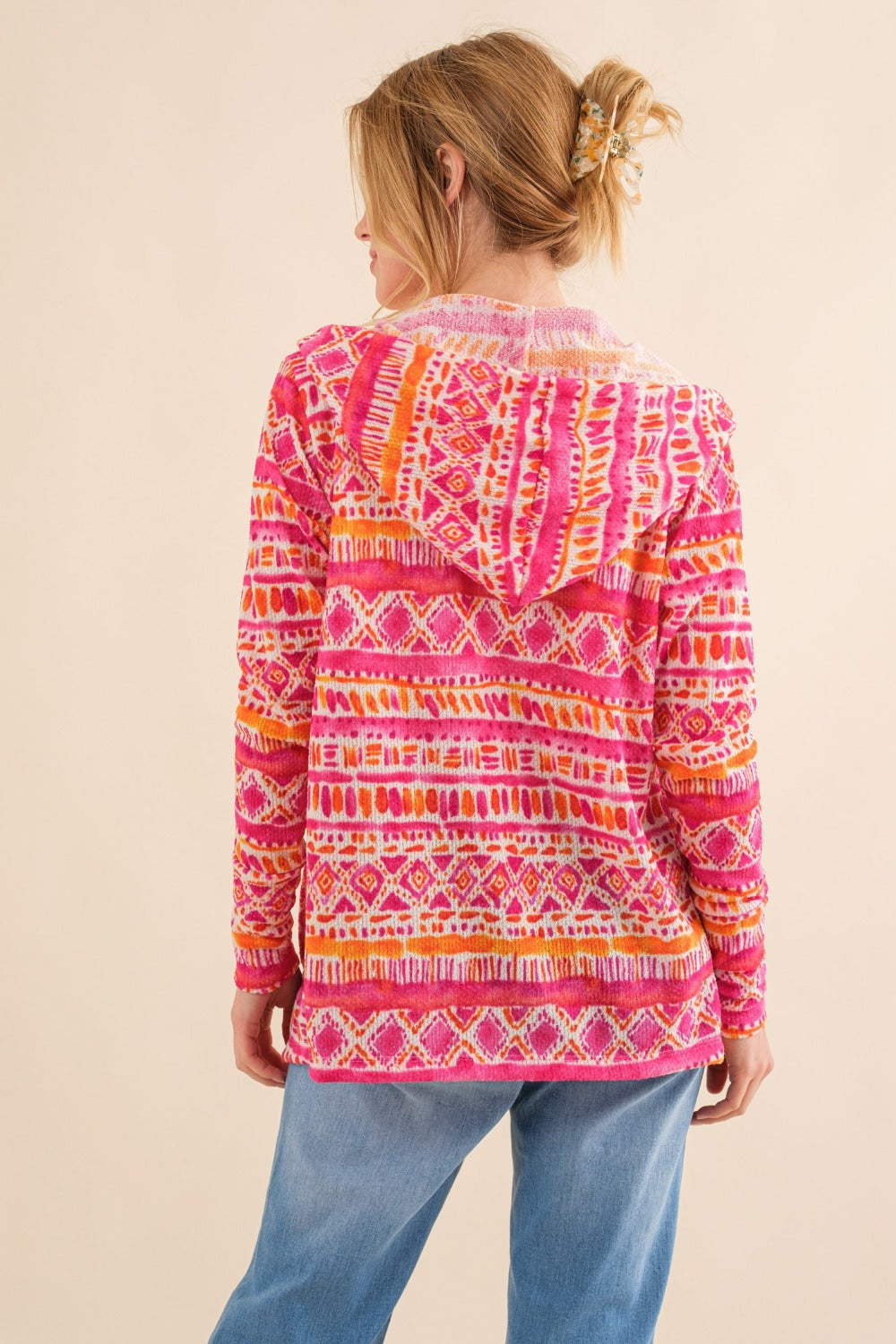 Malia Printed Thermal Hooded Open Front Cardigan