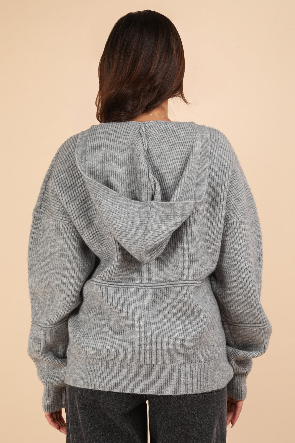 Luna Drop Shoulder Hooded Sweater in Grey