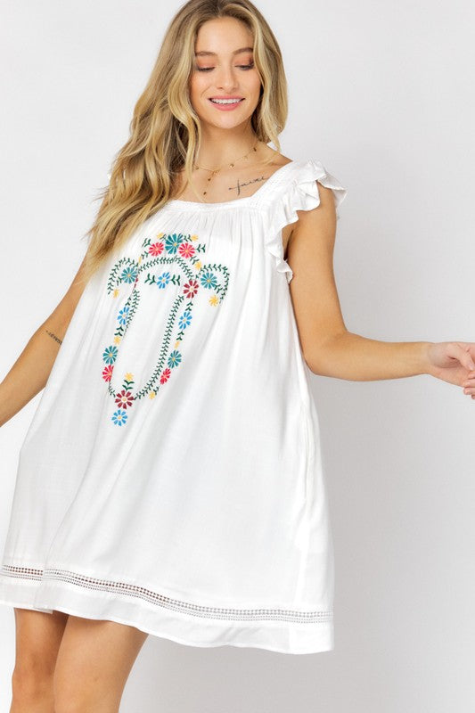 Amelia Embroidered Square Neck Mini Dress