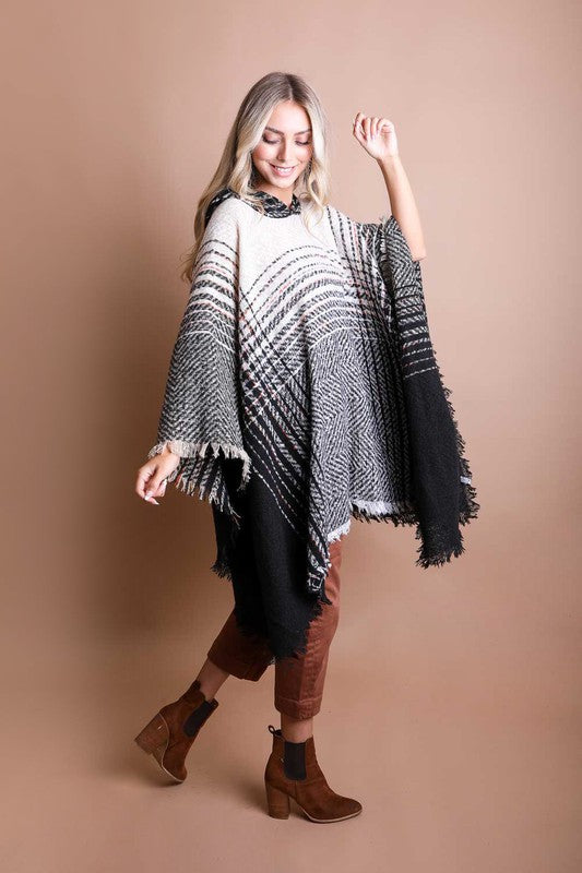 Brisa Herringbone Frayed Poncho