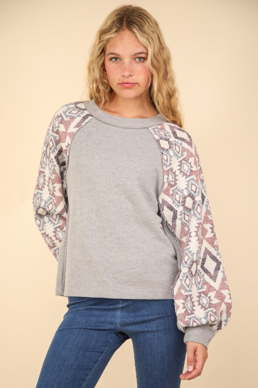 Jessie Printed Long Sleeve Round Neck Knit Top