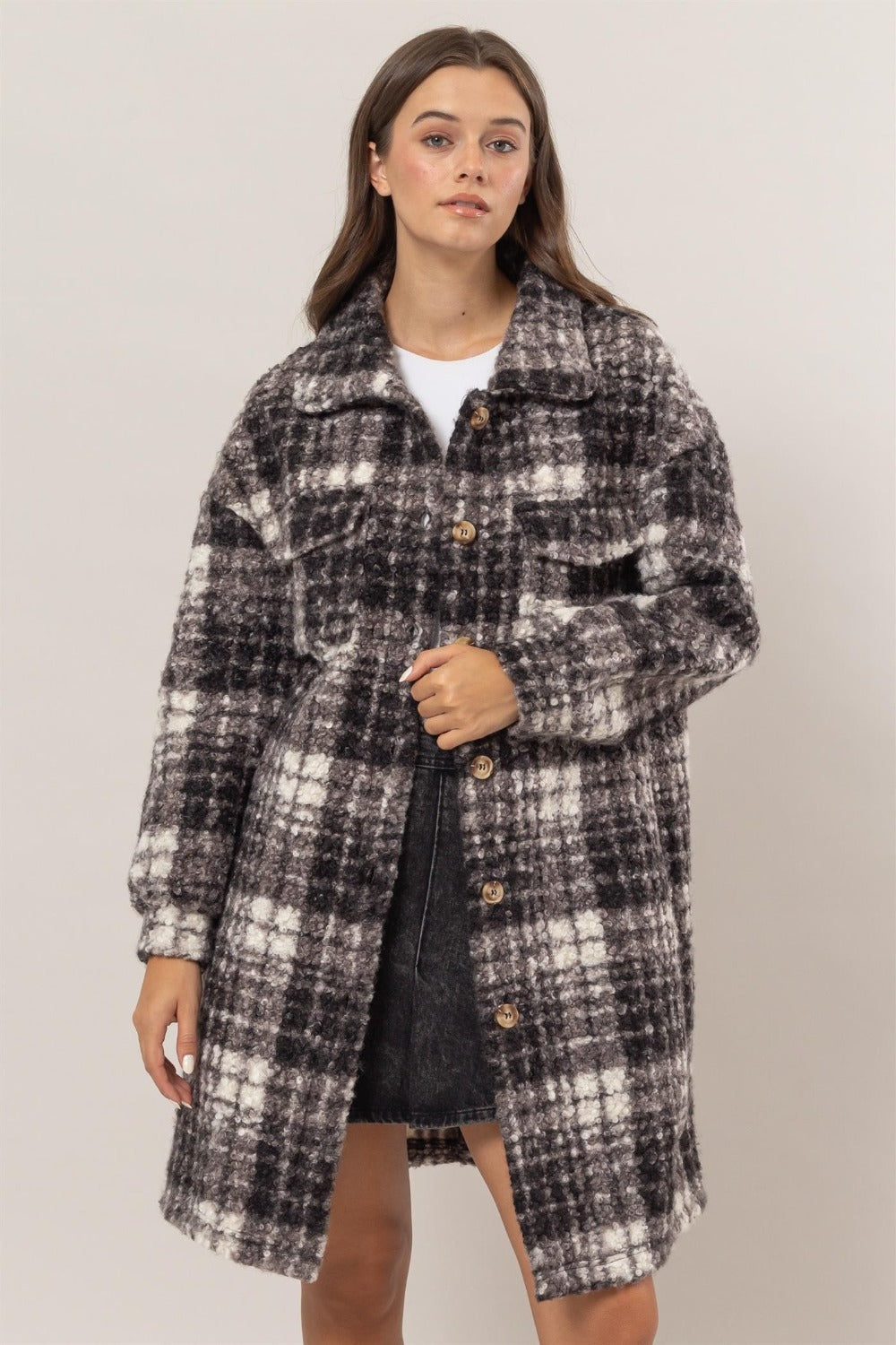 Polly Plaid Button Down Longline Shacket