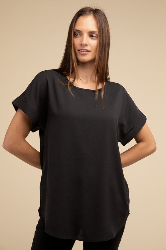 Sela Rolled Sleeve Boat Neck Top