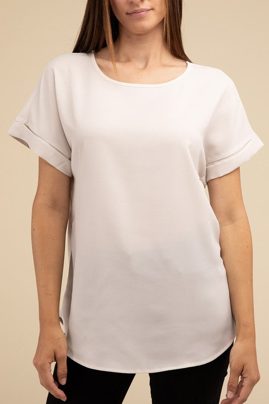 Sela Rolled Sleeve Boat Neck Top