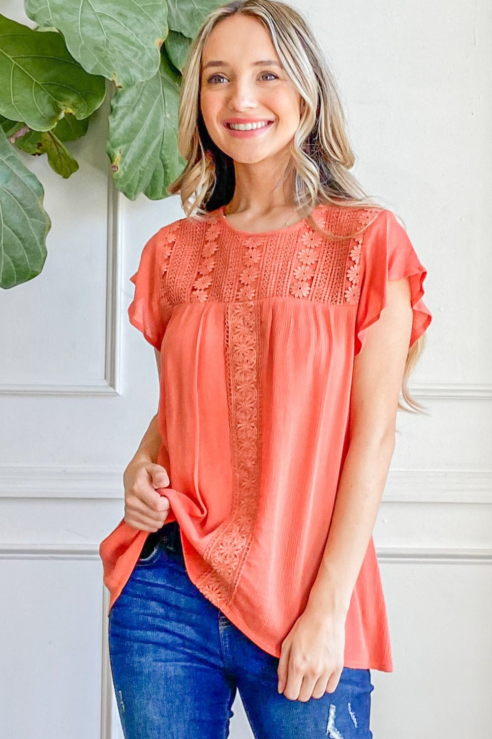 Stephanie Lace Ruffle Short Sleeve Top