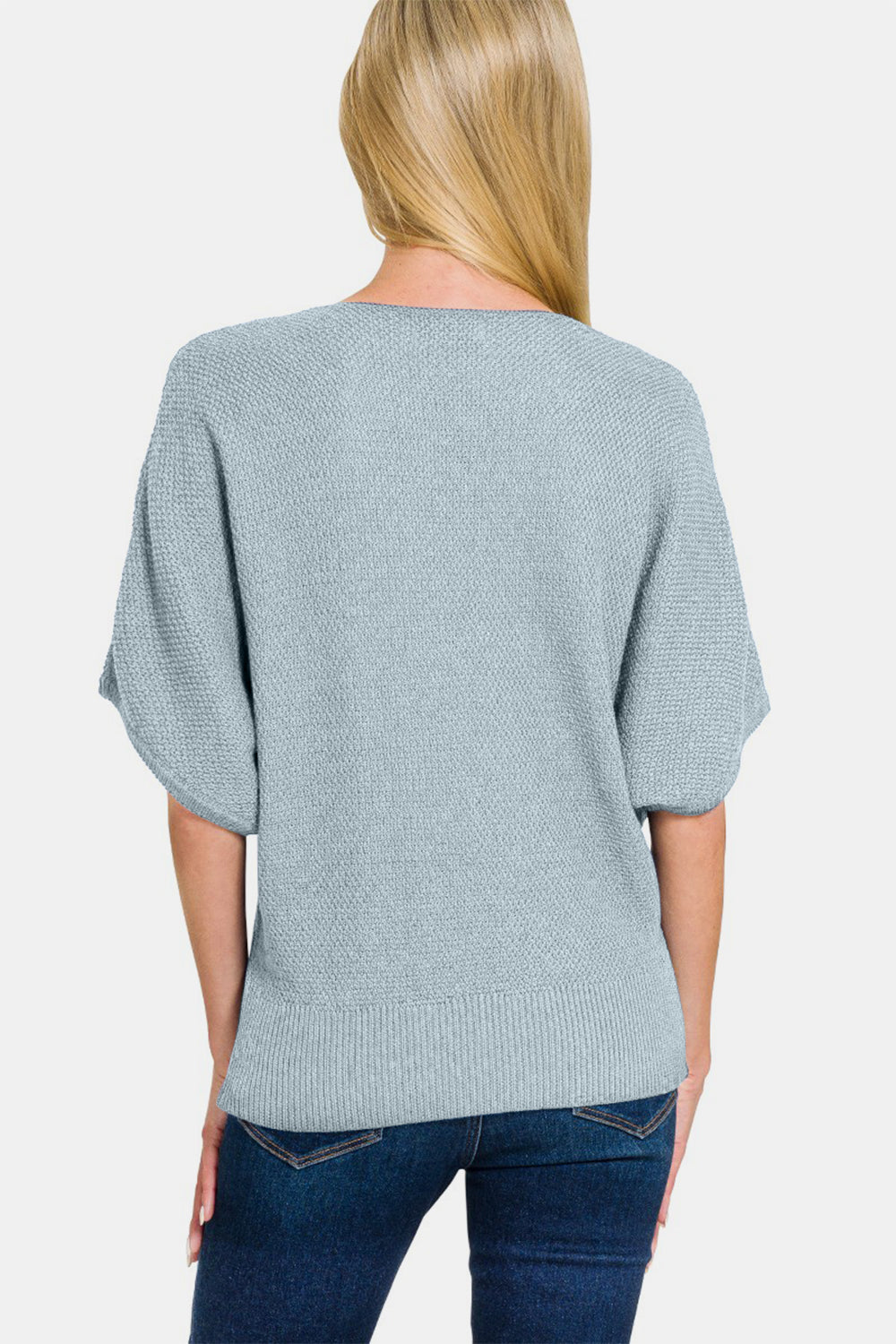 Gina V-Neck Short Sleeve Dolman Sweater in Blue Grey