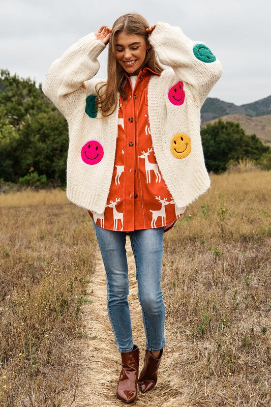 Fuzzy Smiles Bell Sleeve Knit Cardigan