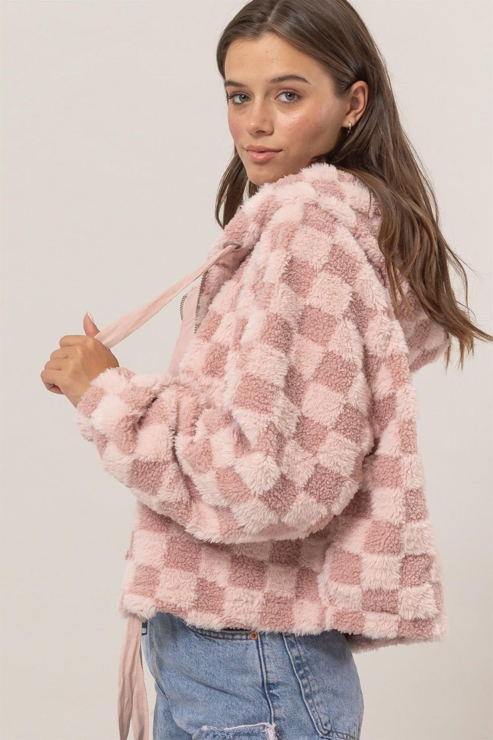 Sherpa Checkered Hooded Jacket