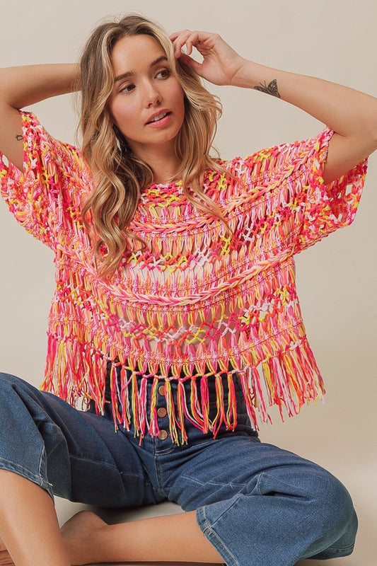 Aimee Openwork Fringed Knit Cover Up