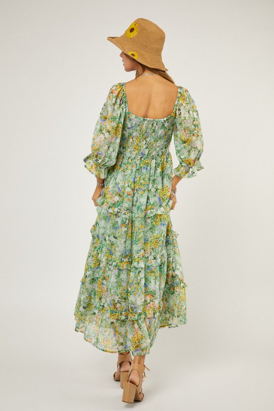 Thea Floral Chiffon Midi Dress