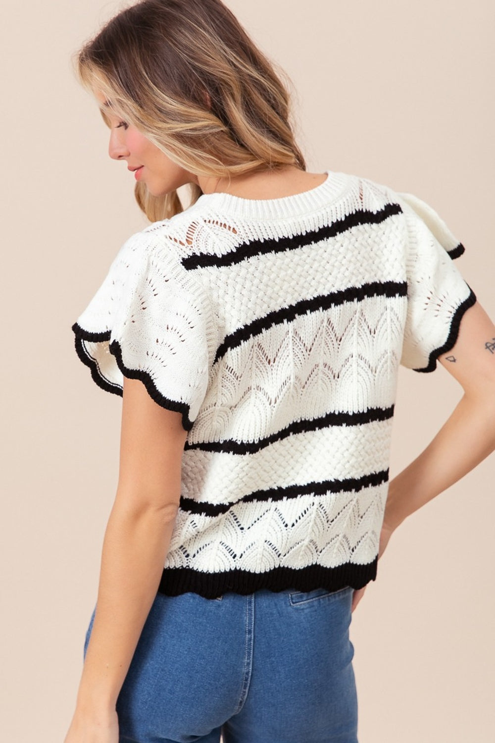 Grayson Pointelle Contrast Striped Knit Top