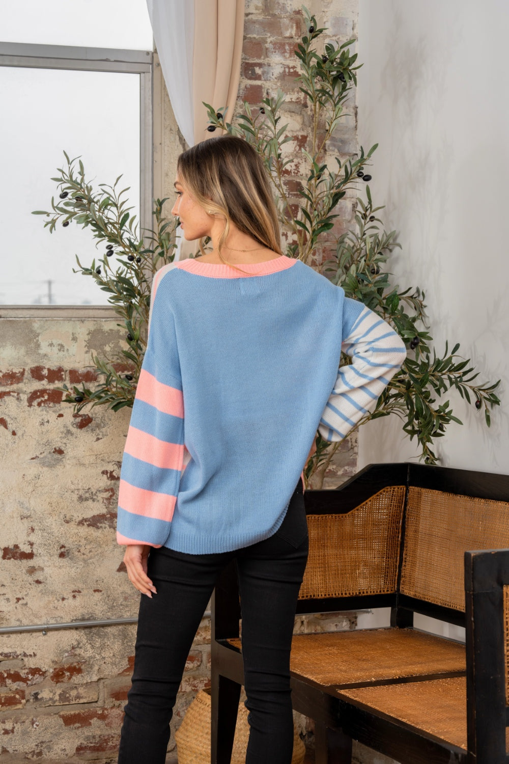 Cora Striped Dropped Shoulder Sweater