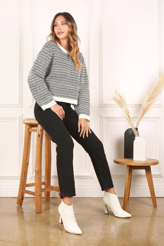 Kendall Herringbone Crew Neck Sweater