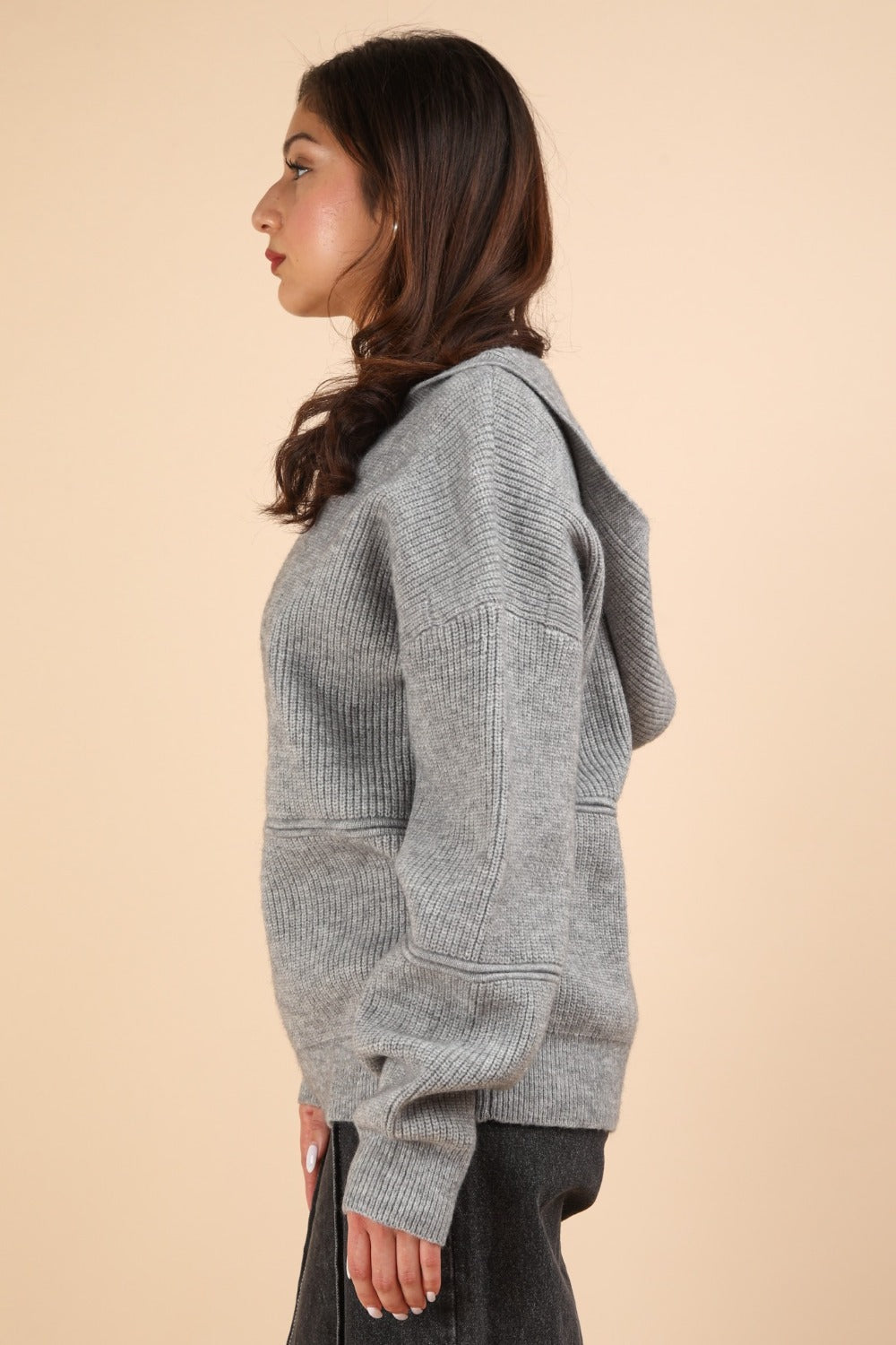 Luna Drop Shoulder Hooded Sweater in Grey