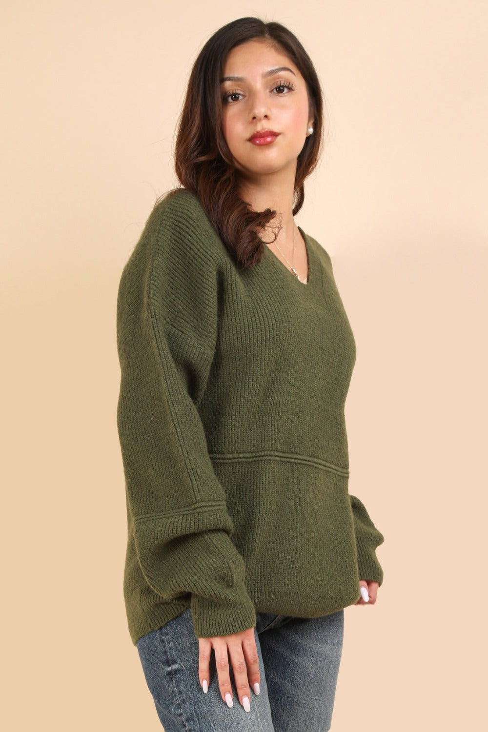 Luna Drop Shoulder Hooded Sweater in Olive