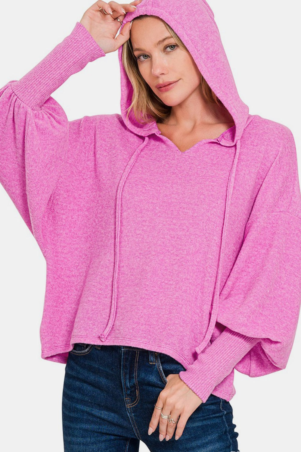 Molly Brushed Hacci Drop Shoulder Cropped Hoodie