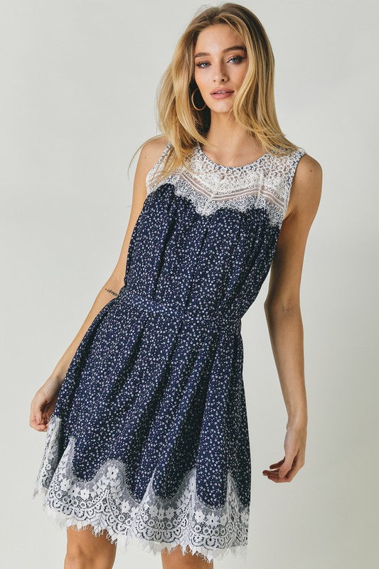 Mirri Sleeveless Lace Trim Dress