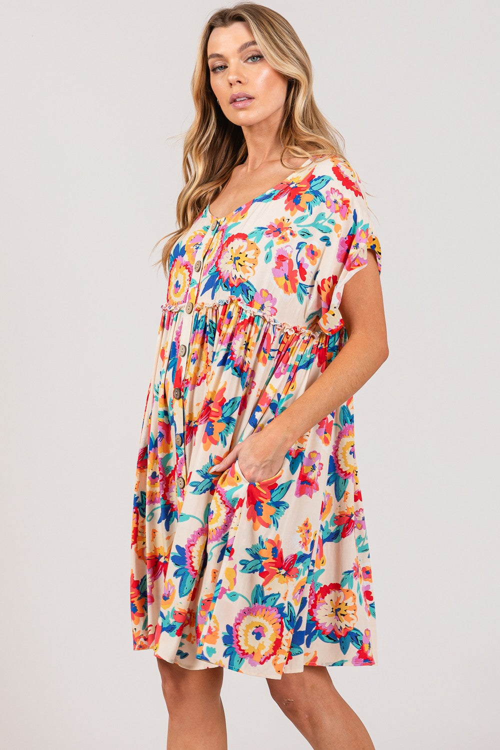 Karyna Floral Button-Down Short Sleeve Dress