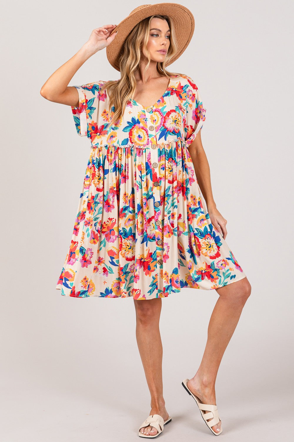 Karyna Floral Button-Down Short Sleeve Dress