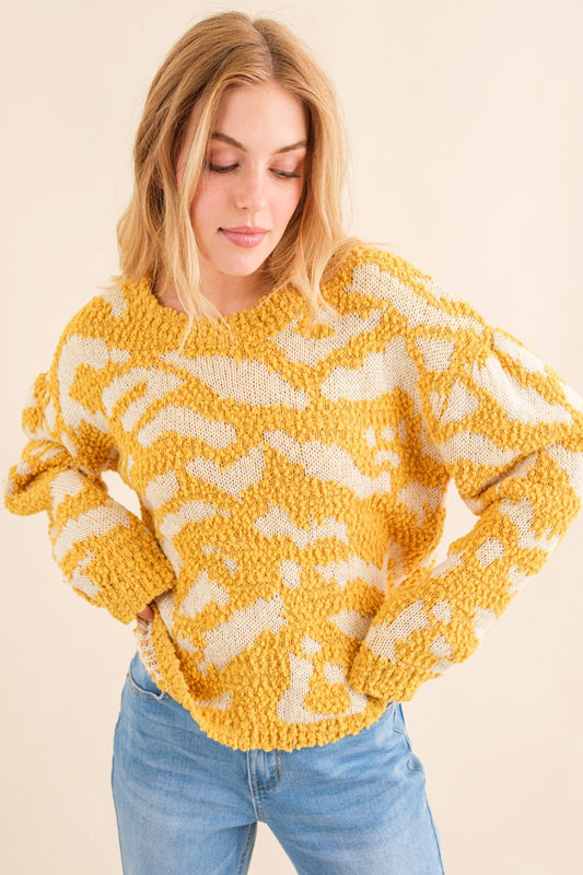 Camille Textured Pattern Contrast Sweater