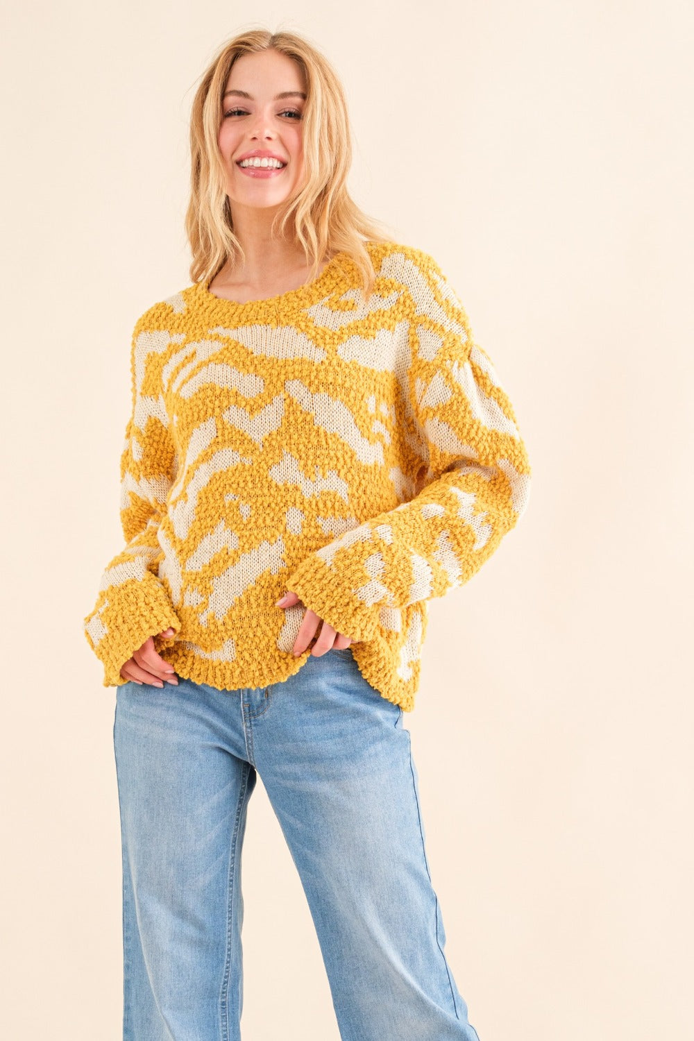 Camille Textured Pattern Contrast Sweater