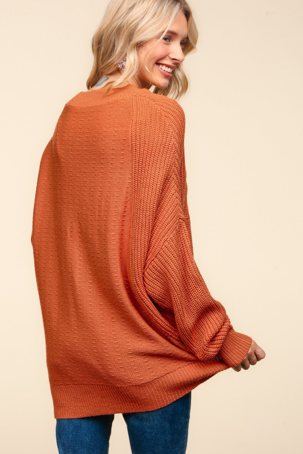 Pumpkin Side Slit Texture Asymmetric Sweater