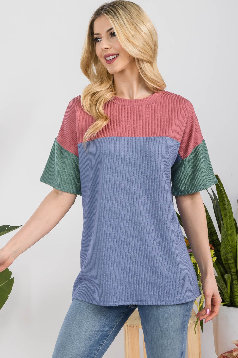 Brenna Ribbed Color Block Top