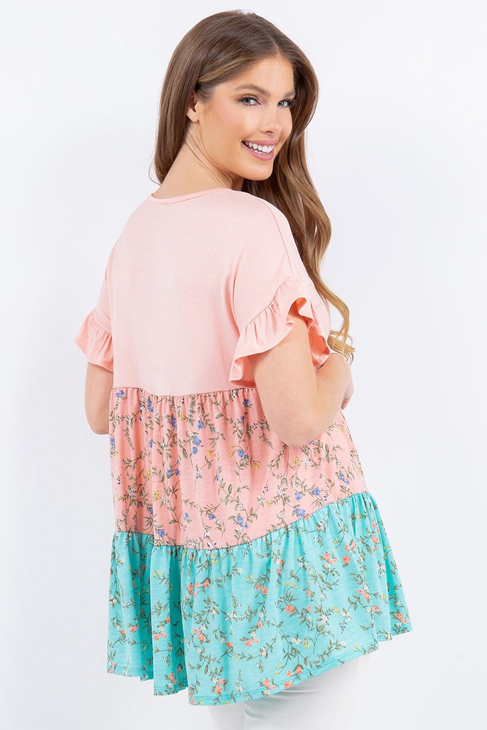 Fanny Floral Color Block Ruffled Top