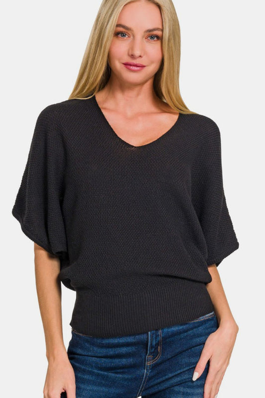 Gina V-Neck Short Sleeve Dolman Sweater