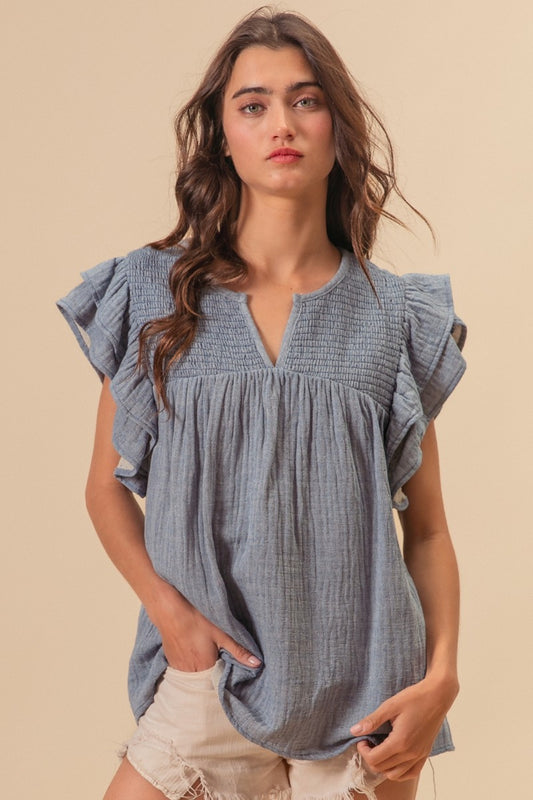 Polly Textured Ruffled Smocked Blouse
