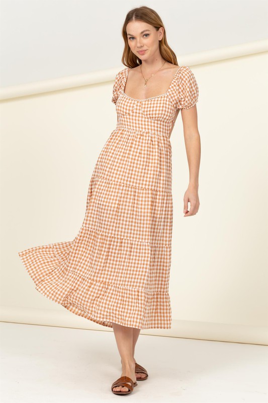 Darlene Tie-Back Gingham Print Maxi Dress