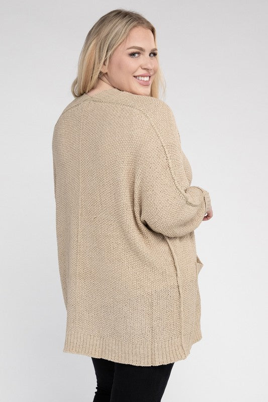 Estella Ribbed Knit Open Front Cardigan Plus