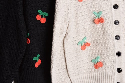 Cherry Crochet Pom Pom Cropped Cardigan