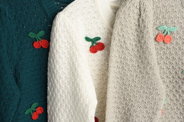 Cherry Crochet Pom Pom Cropped Cardigan