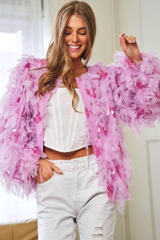 Dauphine Fluffy Tiered Long Sleeve Party Jacket