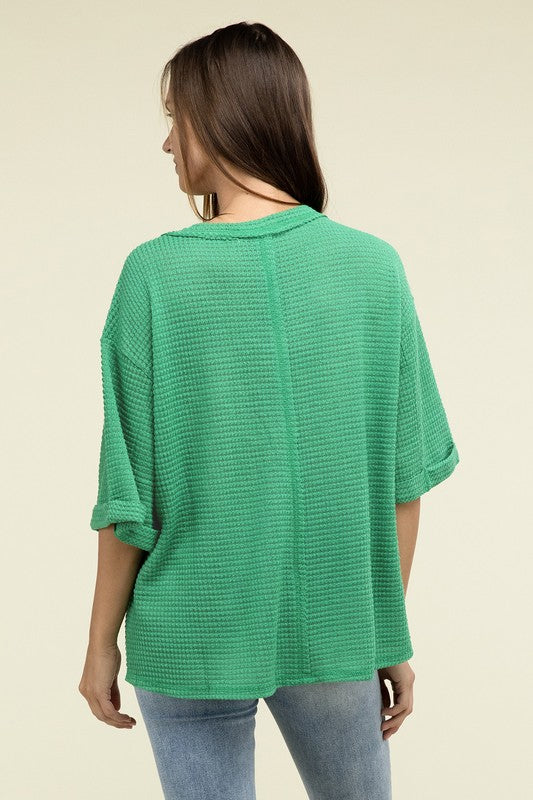 Sydney Brushed Waffle Exposed-Seam 3/4 Sleeve Top