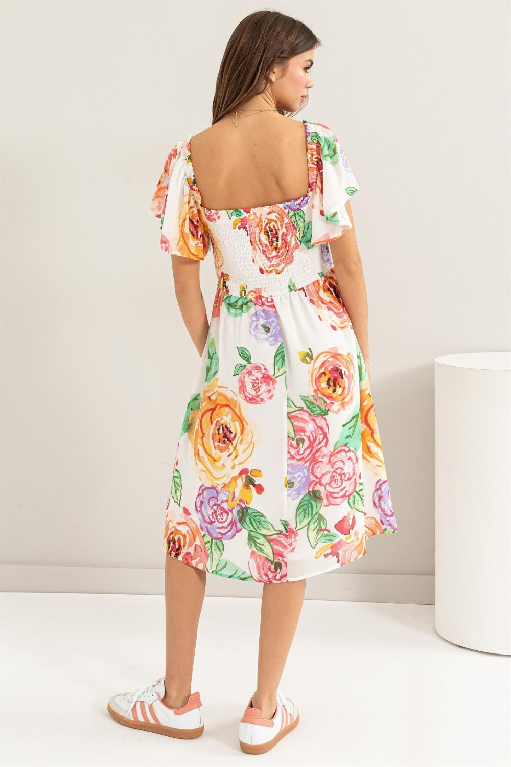 Didi Floral Flutter Sleeve Smocked Dress