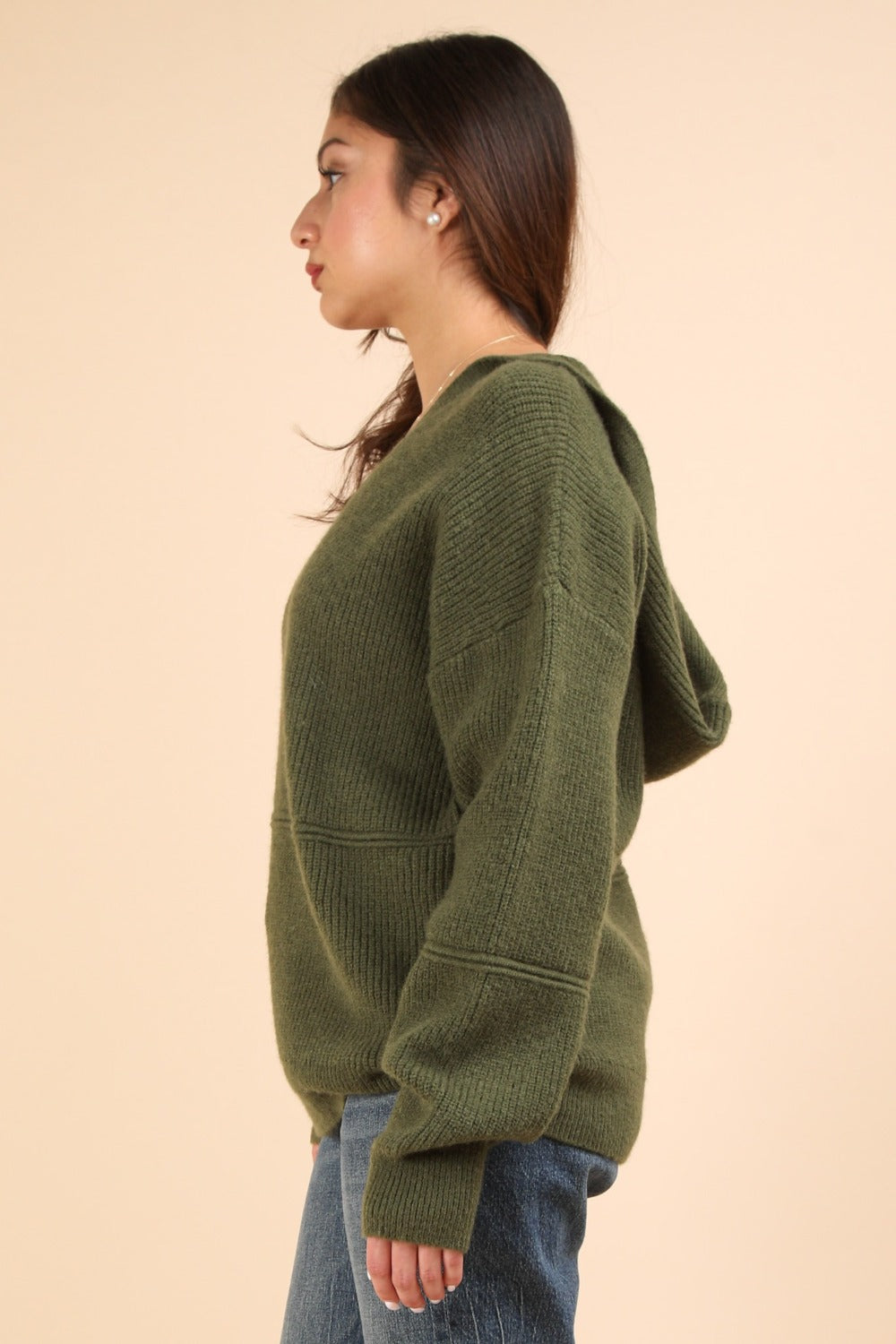 Luna Drop Shoulder Hooded Sweater in Olive