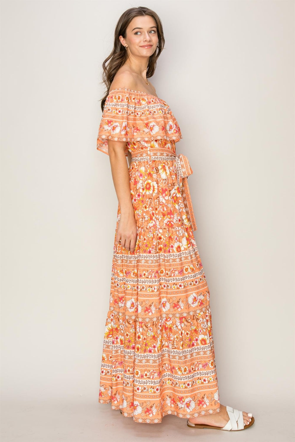 Kelsey Floral Off-Shoulder Tie Front Maxi Dress