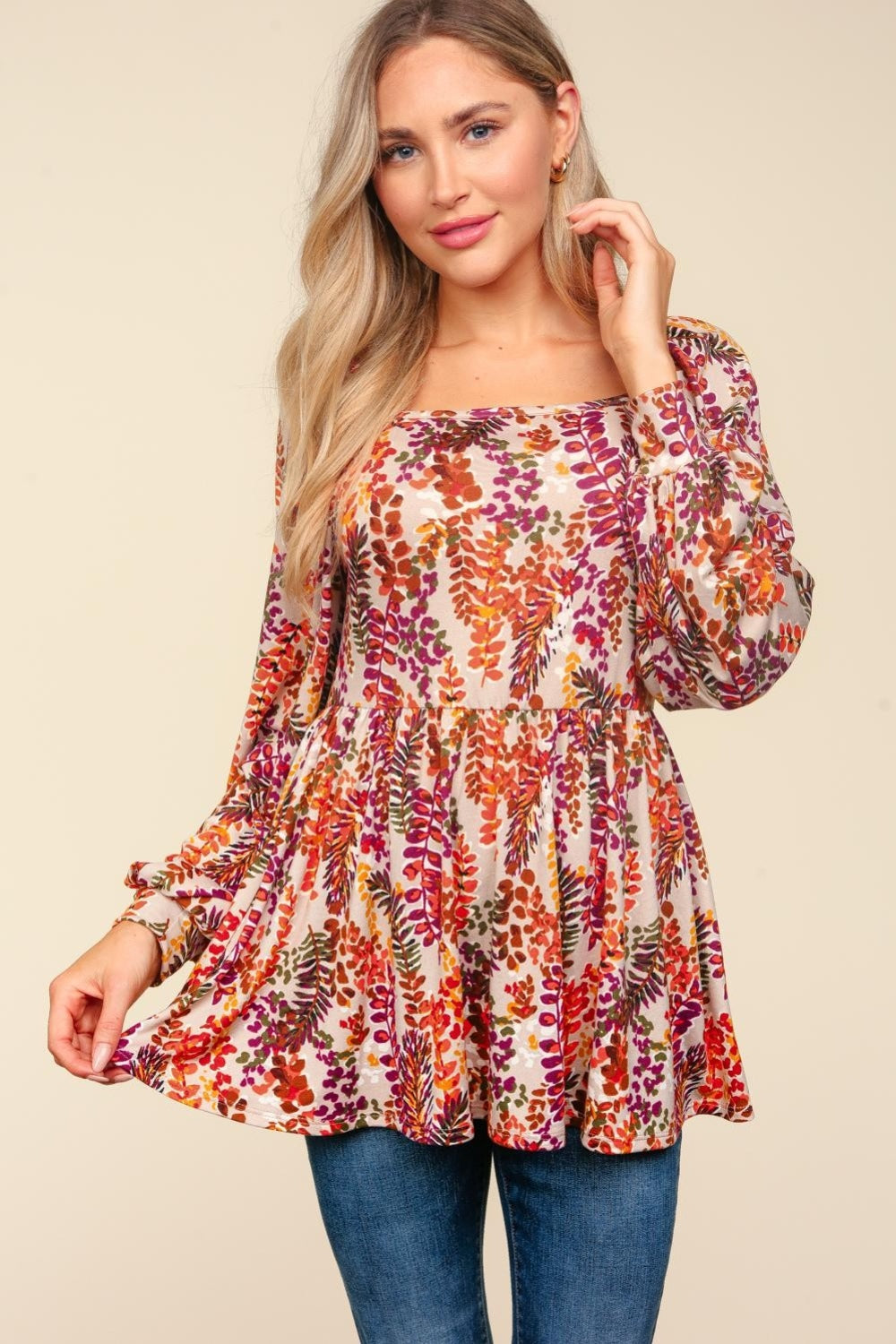 Cody Peplum Floral Square Neck Blouse